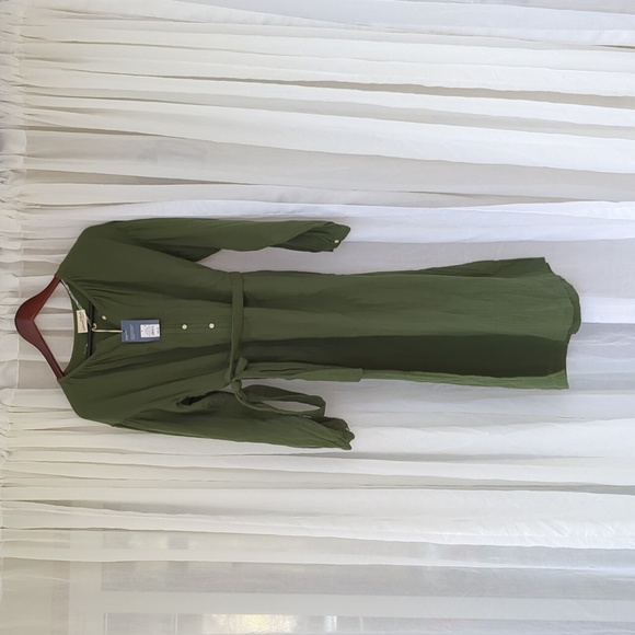 NWT Women's Balloon Long Sleeve Tie-Front Shirtdress Universal Thread Green Sz S - Picture 4 of 11